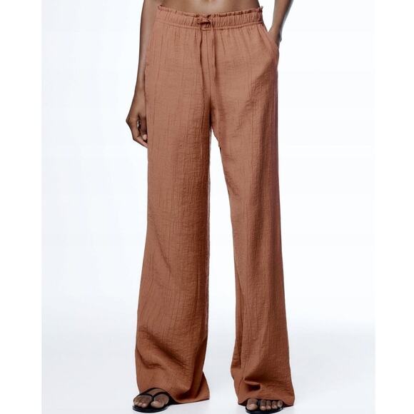 Zara Women's Copper Wide Leg Trousers Pants Size XXL - Picture 1 of 6
